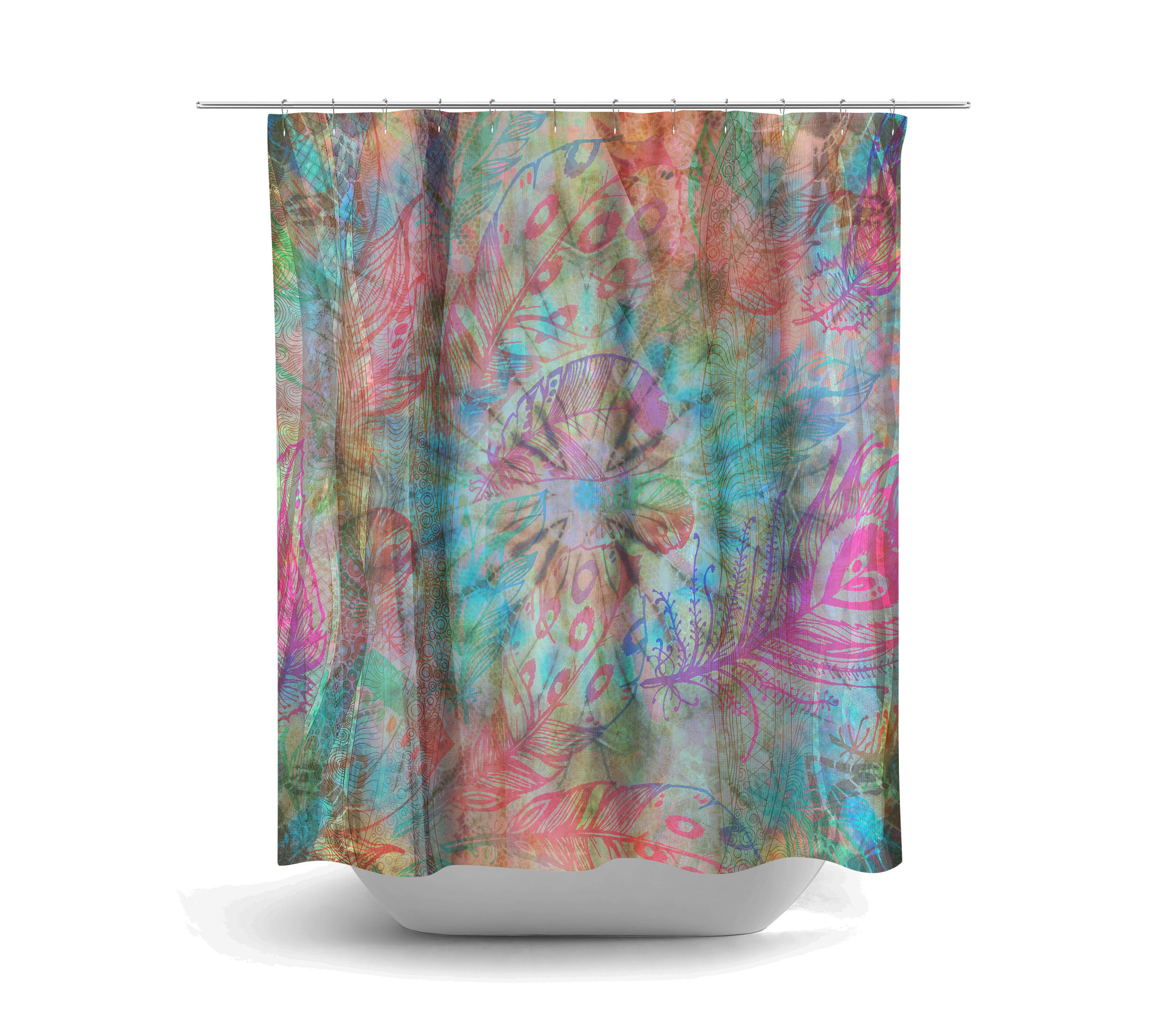 Hippie Boho Shower Curtain with Blowing Feathers Design for Boho Bathroom Decor - Image 2