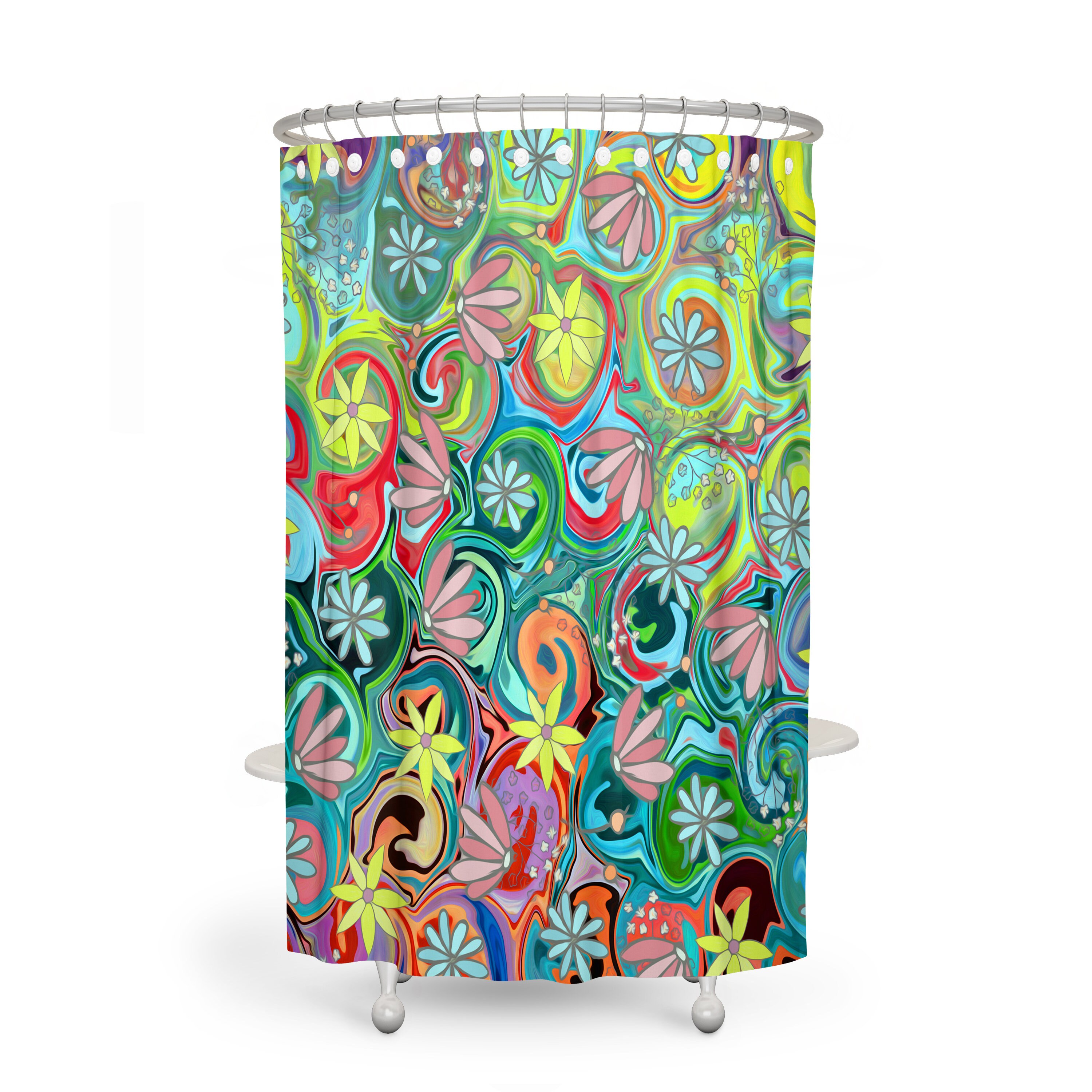 Hippie Chic Floral Shower Curtain - Bohemian Bath Curtain Colorful Accents for Groovy Bathroom Decor - Image 2
