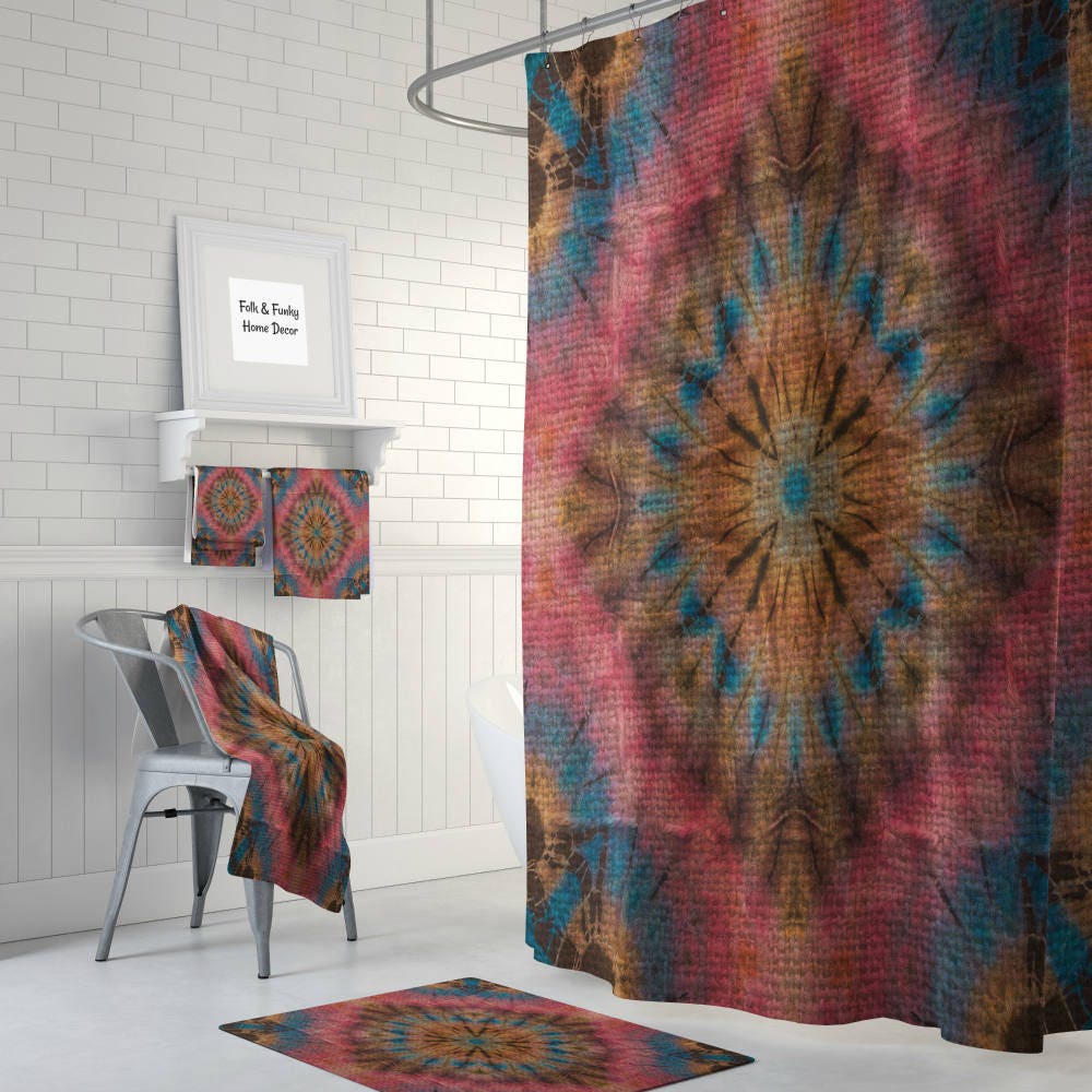 Hippie Faux Tie Dye Shower Curtain with Optional Bath Mat
