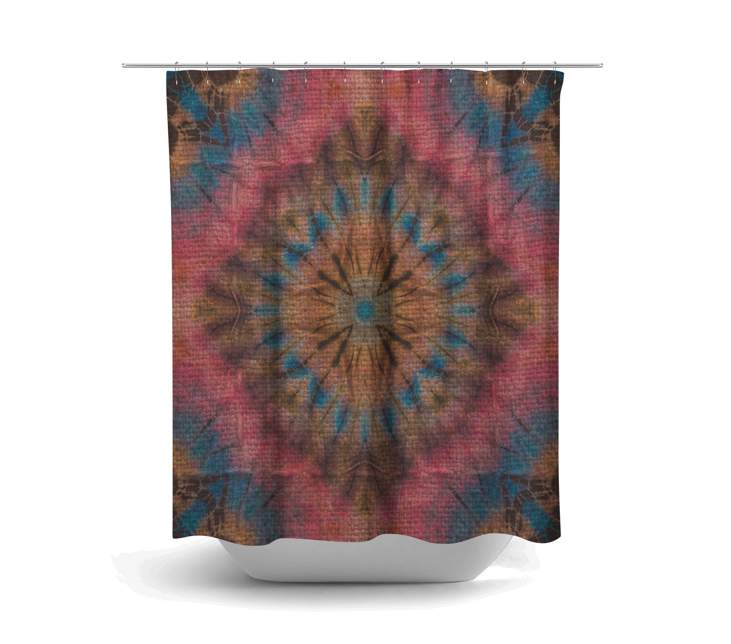 Hippie Faux Tie Dye Shower Curtain with Optional Bath Mat - Image 2