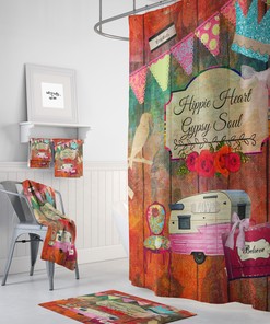 Hippie Heart Shower Curtain, Bohemian Bath Decor, Artistic Bathroom Curtain