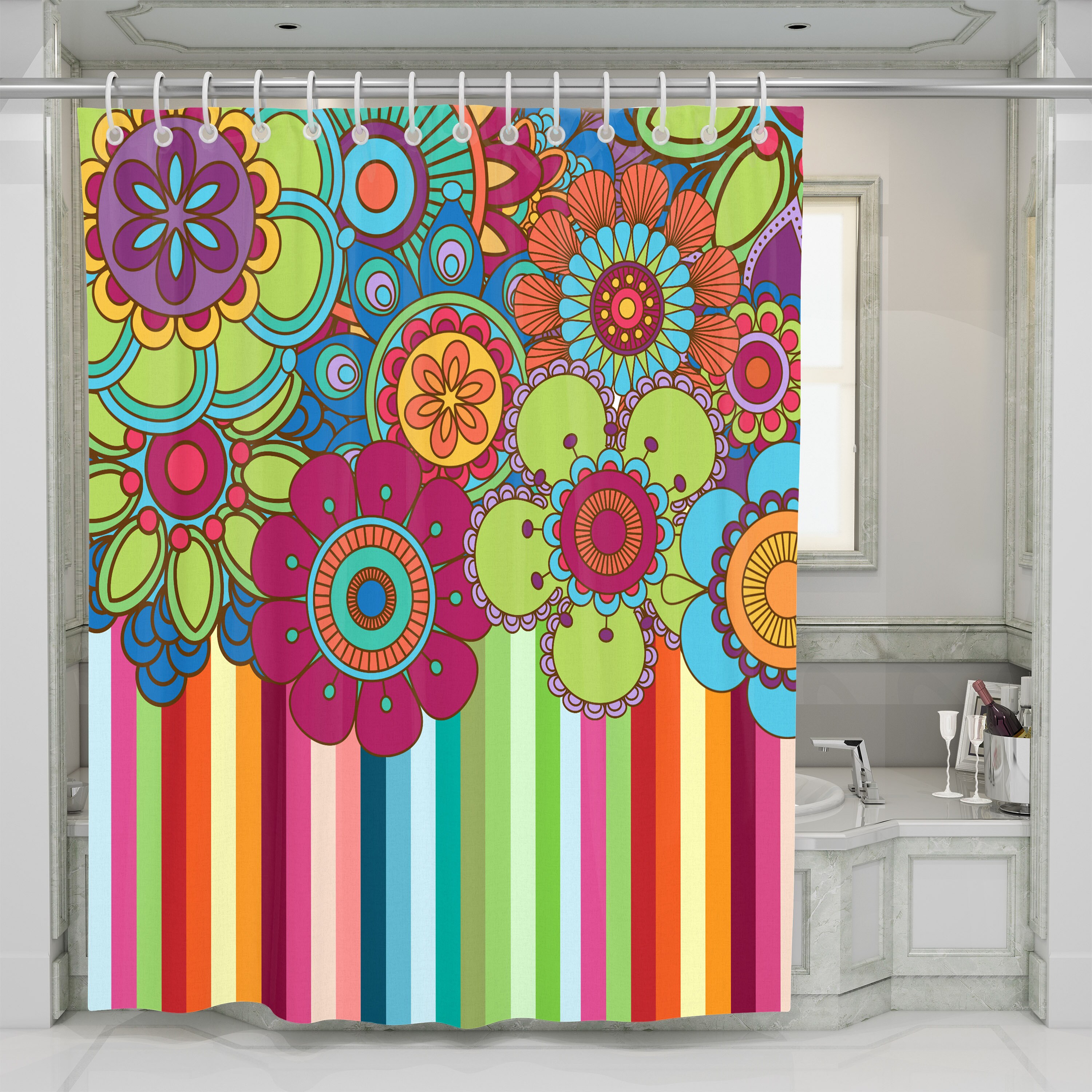 Hippie Wildflower Vintage Shower Curtain - Image 3