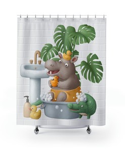 Hippopotamus Shower Curtain with Get Naked Design - Perfect for Kids Bathroom & Animal Lovers