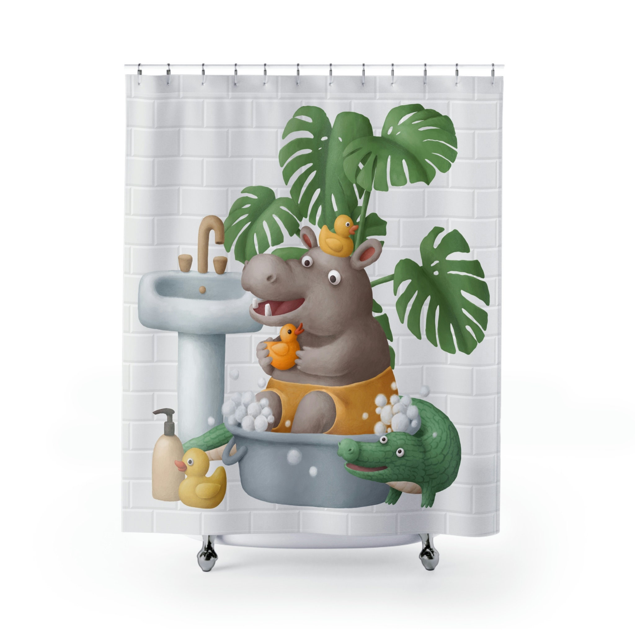 Hippopotamus Shower Curtain with Get Naked Design - Perfect for Kids Bathroom & Animal Lovers