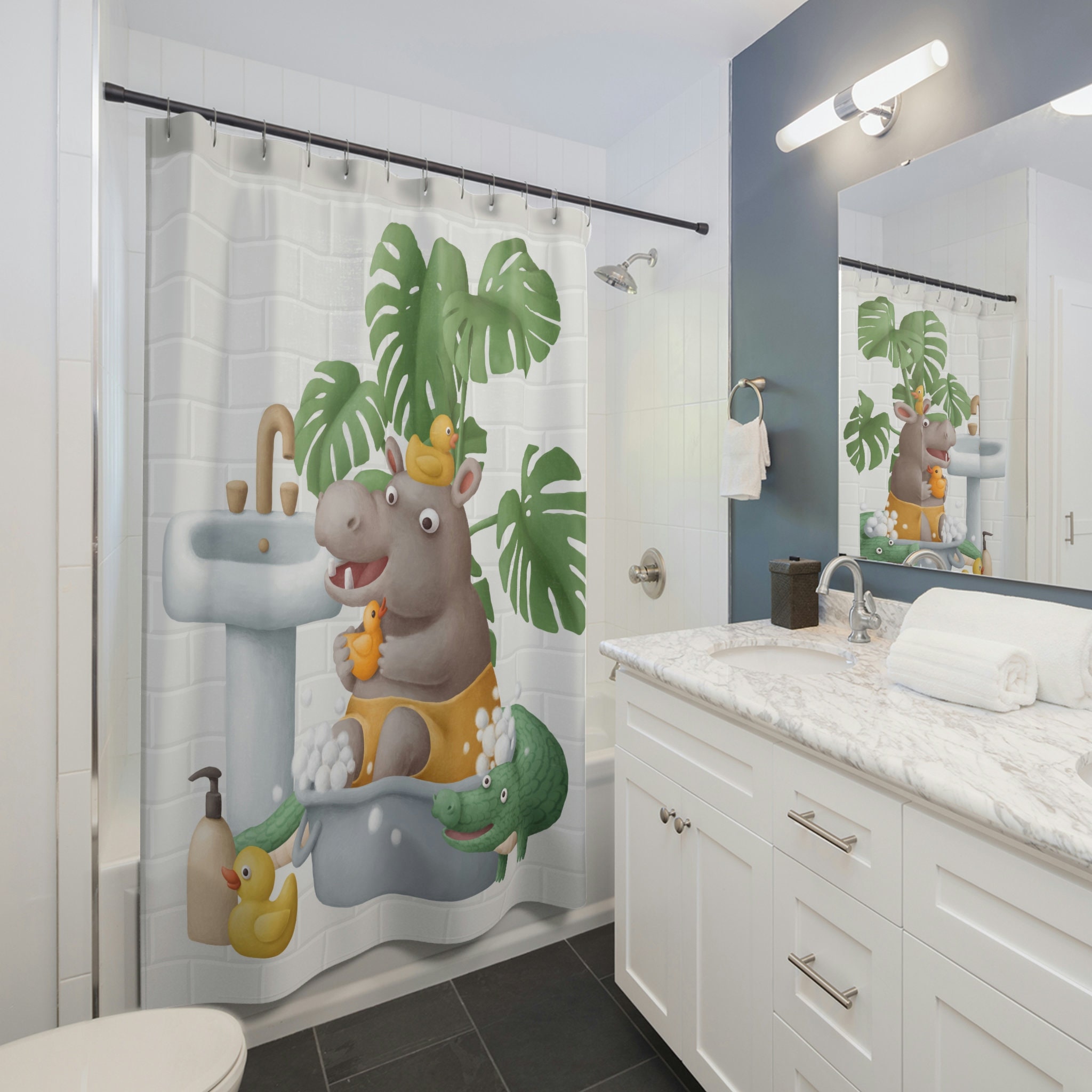 Hippopotamus Shower Curtain with Get Naked Design - Perfect for Kids Bathroom & Animal Lovers - Image 2