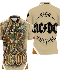 Hit the highway to hell with this polo shirt featuring an all-over print of AC/DC's Angus Young!