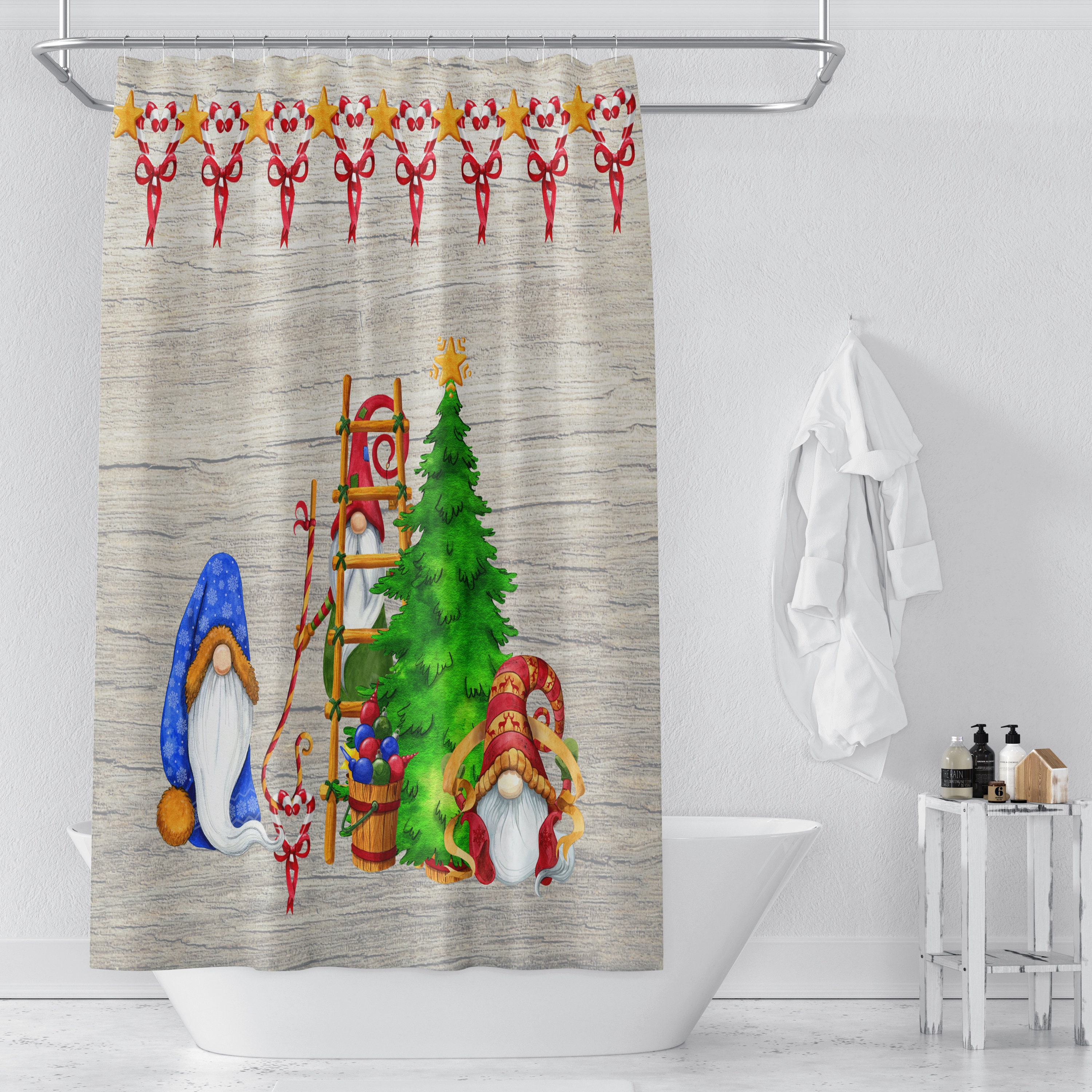 Holiday Gnome Elves Christmas Shower Curtain for Kids Bathroom - Image 3