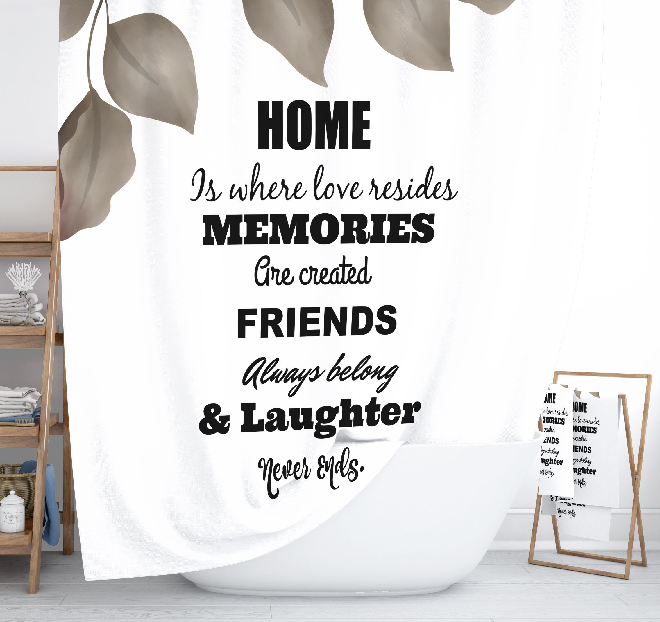 Home Is Where Shower Curtain Set with Optional Bath Mat and Towels for a Cozy and Welcoming Bathroom Decor - Image 2