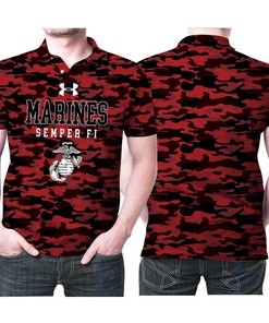 Honor the United States Marine Corps with Under Armor Semper Fi Red Camo 3D All Over Print Polo Shirt