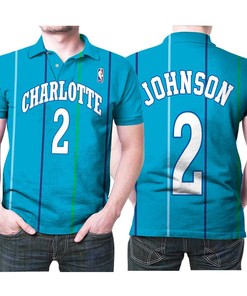 Hornets Larry Johnson #2 Legend Player NBA Hardwood Classics Teal 2019 Jersey Style Gift for Hornets Fans Polo Shirt.