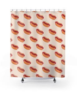 Hot Diggy Dog Hot Dogs Shower Curtain | Modern Tile Pattern Bathroom Decor | Luxury Shower Curtains