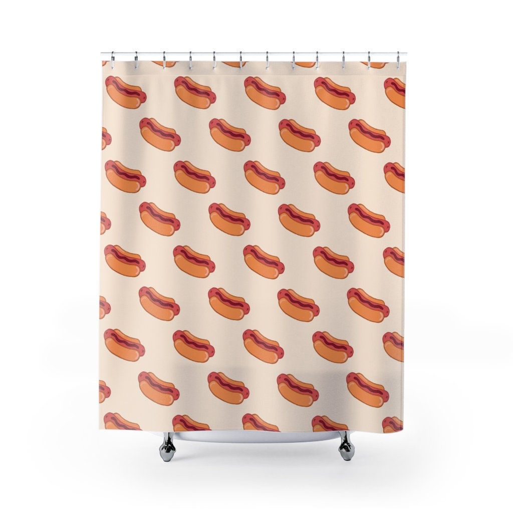 Hot Diggy Dog Hot Dogs Shower Curtain | Modern Tile Pattern Bathroom Decor | Luxury Shower Curtains