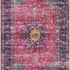 Hot Pink Oriental Medallion Area Rug for Girls' Bedroom or Living Room - Non-Slip and Washable Carpet