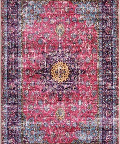 Hot Pink Oriental Medallion Area Rug for Girls' Bedroom or Living Room - Non-Slip and Washable Carpet