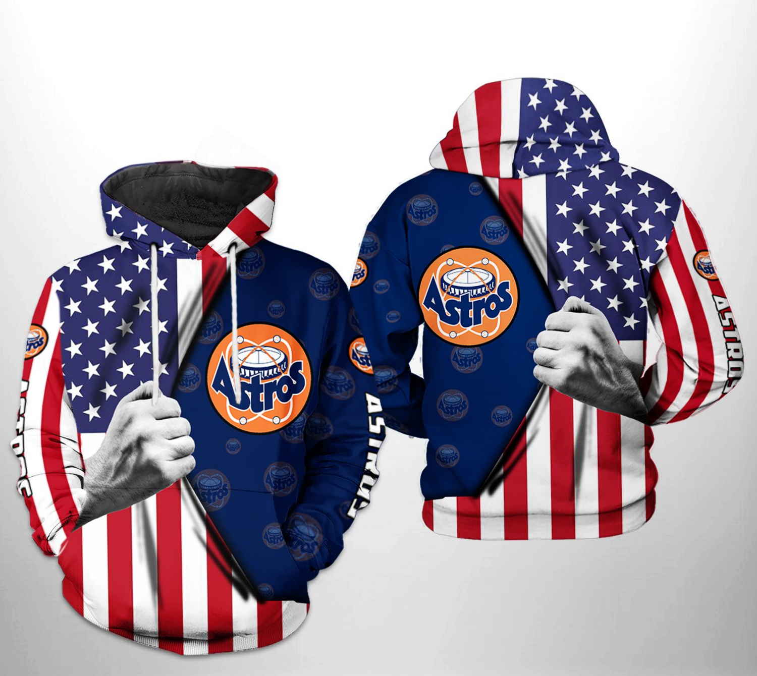 Houston Astros All Over Print US Flag 3D Hoodie Zipper