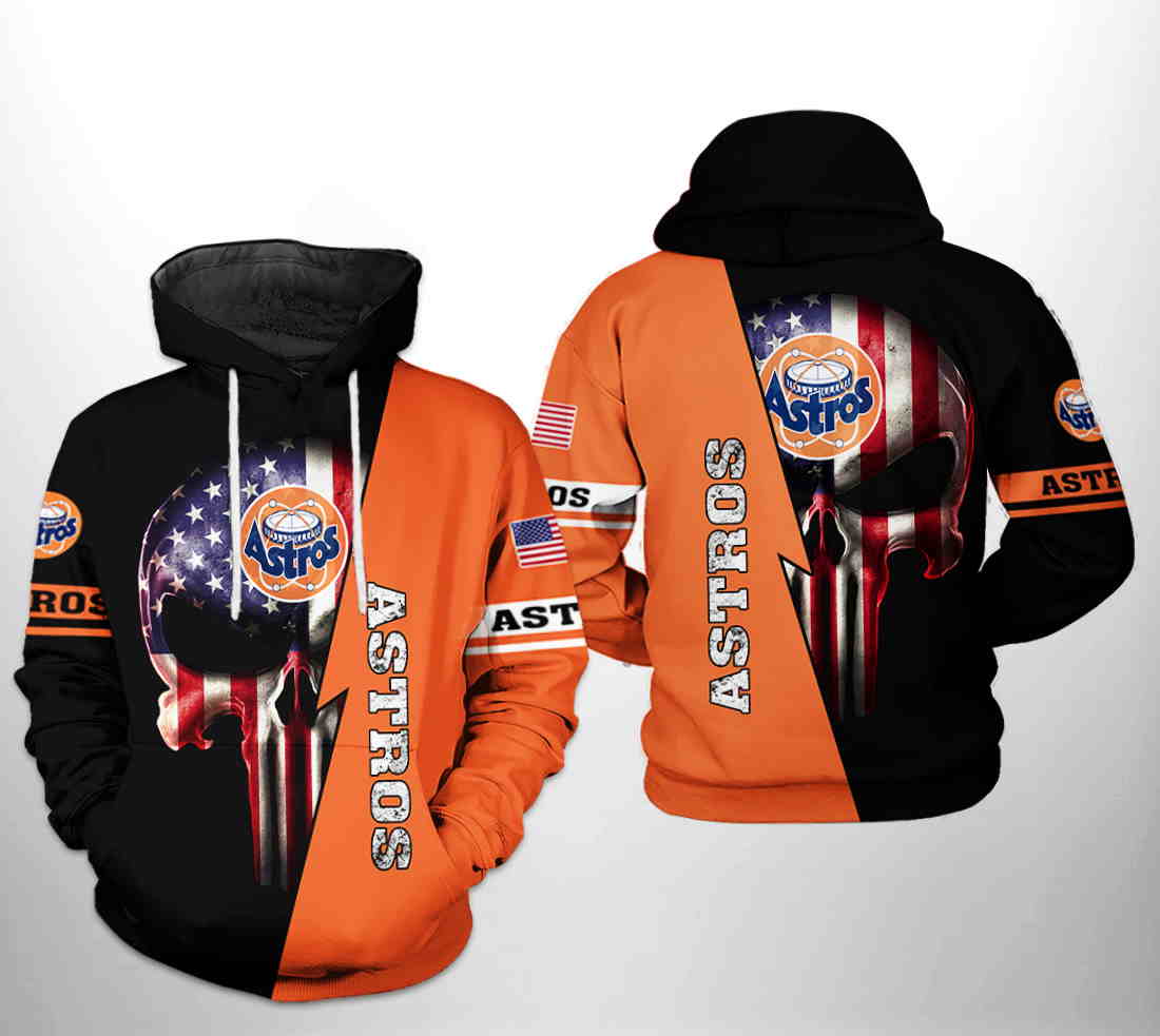 Houston Astros MLB US Flag Skull 3D Hoodie