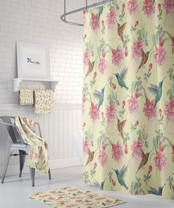 Hummingbird Floral Shower Curtain - Lovely Bath Curtain with Matching Towels and Mat for Nature-Loving Bathroom Decor