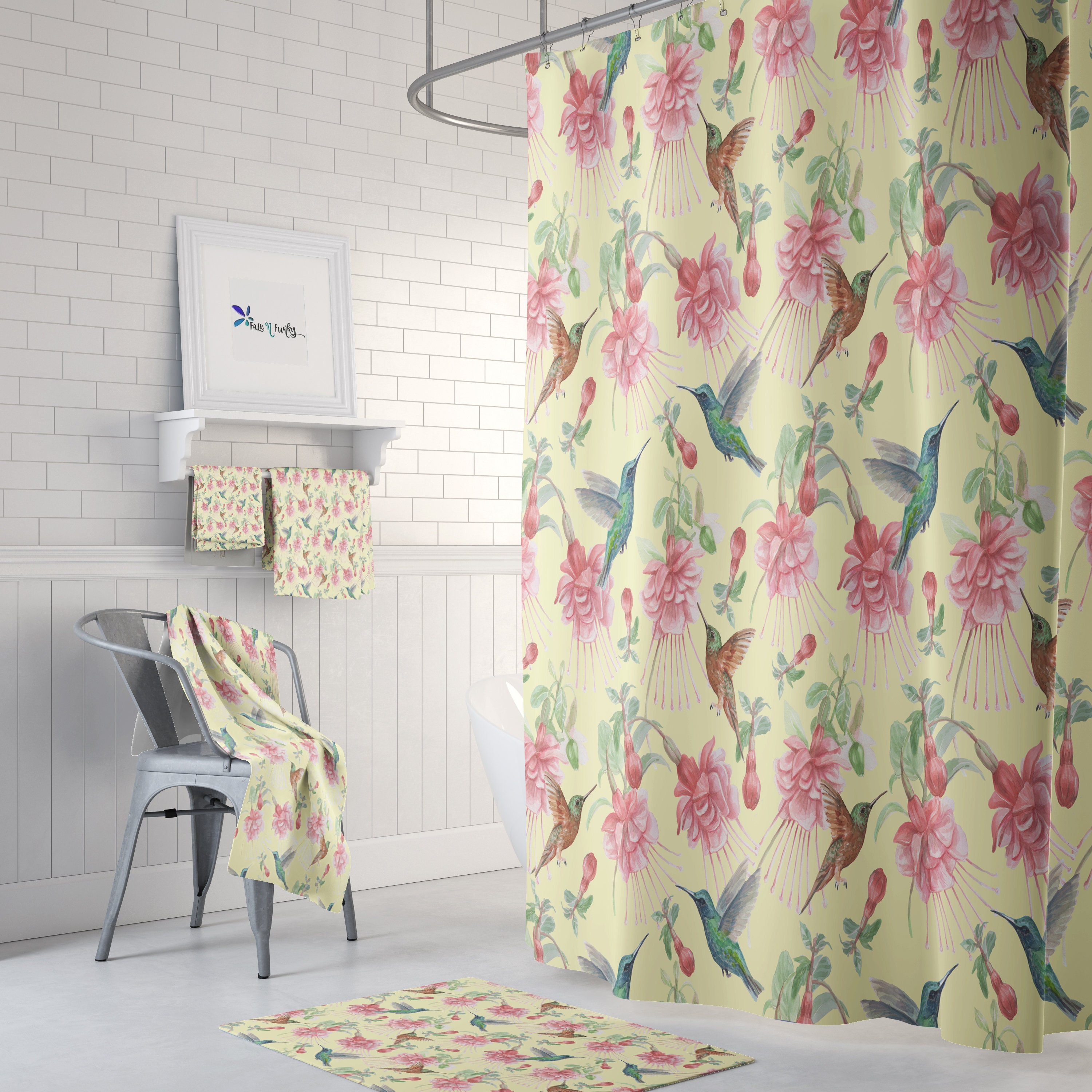 Hummingbird Floral Shower Curtain - Lovely Bath Curtain with Matching Towels and Mat for Nature-Loving Bathroom Decor