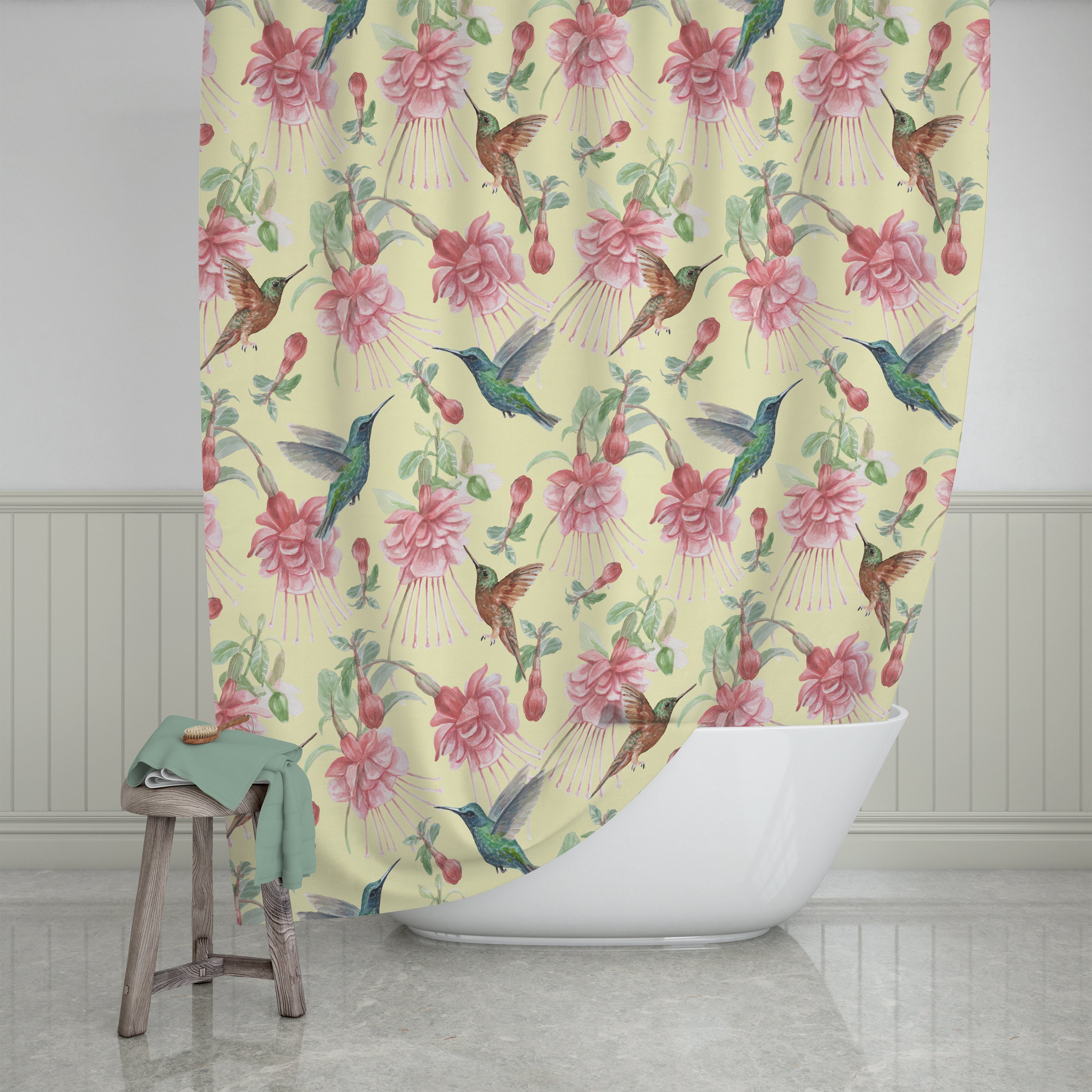 Hummingbird Floral Shower Curtain - Lovely Bath Curtain with Matching Towels and Mat for Nature-Loving Bathroom Decor - Image 2