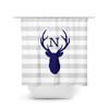 Hunting Lodge Monogram Shower Curtain, Deer Head Antler Bathtub Curtain, Woodland Bathroom, Blue Gray Boy Bathroom