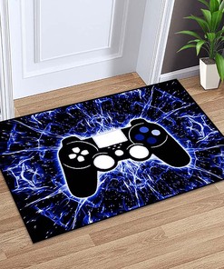 Hyperspace Game Rug - Black/Blue Gaming Area Rug for Teen Boys