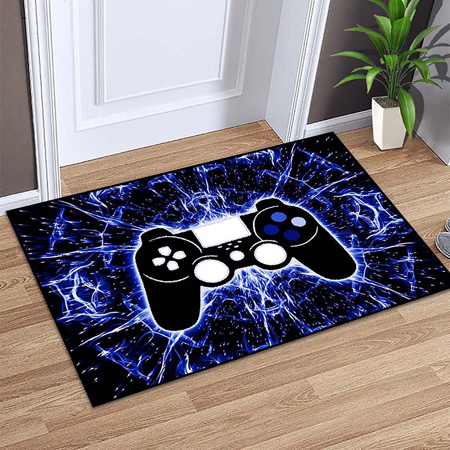Hyperspace Game Rug - Black/Blue Gaming Area Rug for Teen Boys