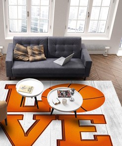 I Love Basketball on Wooden Plank Vintage Area Rug - Washable Home Decor with a Vintage Basketball