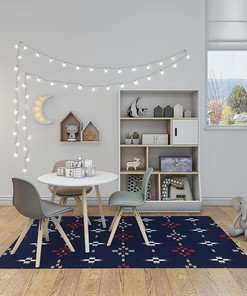 Ikat Tribal Pattern Navy Abstract Design Twill Art Texture Print Non-Slip Area Rug