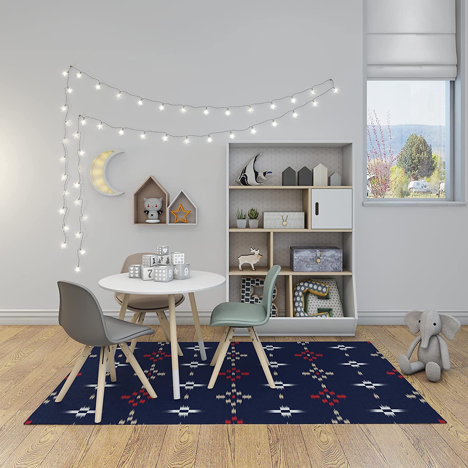 Ikat Tribal Pattern Navy Abstract Design Twill Art Texture Print Non-Slip Area Rug