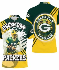 Illustrated 3D All Over Print Polo Shirt with Athleisure design for Green Bay Packers fans and Aaron Rodgers 12