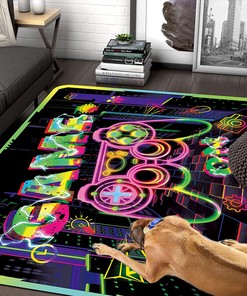 Indoor Modern Gaming Area Rug with Game Controller Print for Boys Room Decor