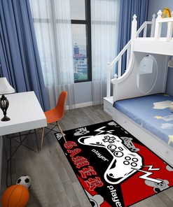 Indoor/Outdoor Gamer Area Rugs Controller Gamepad Carpets for Boys' Bedroom Home Decor with Large Game Room Rug