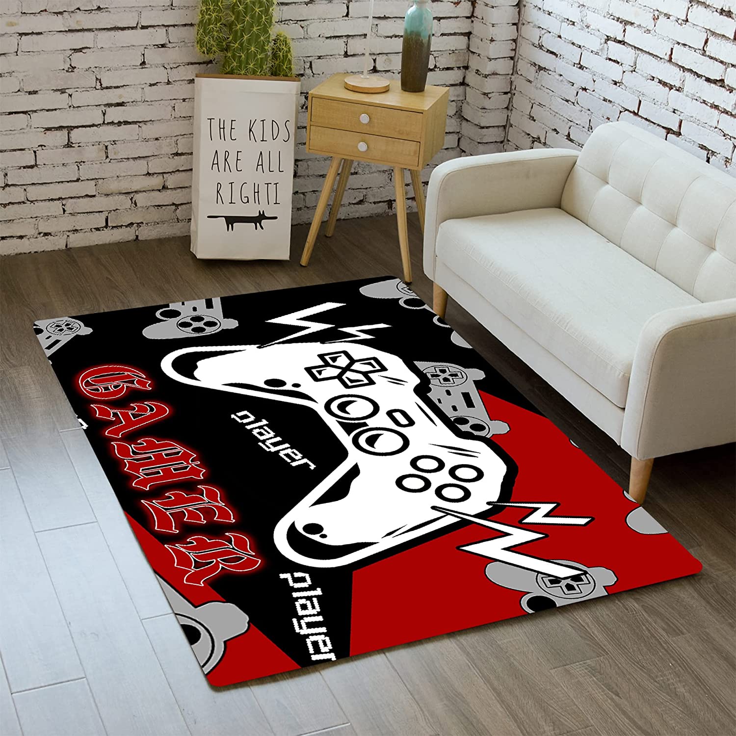 Indoor/Outdoor Gamer Area Rugs Controller Gamepad Carpets for Boys' Bedroom Home Decor with Large Game Room Rug - Image 2