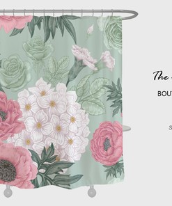 Ink Flowers Shower Curtain, Chinese Style Waterproof & Washable Shower Curtains with Hooks