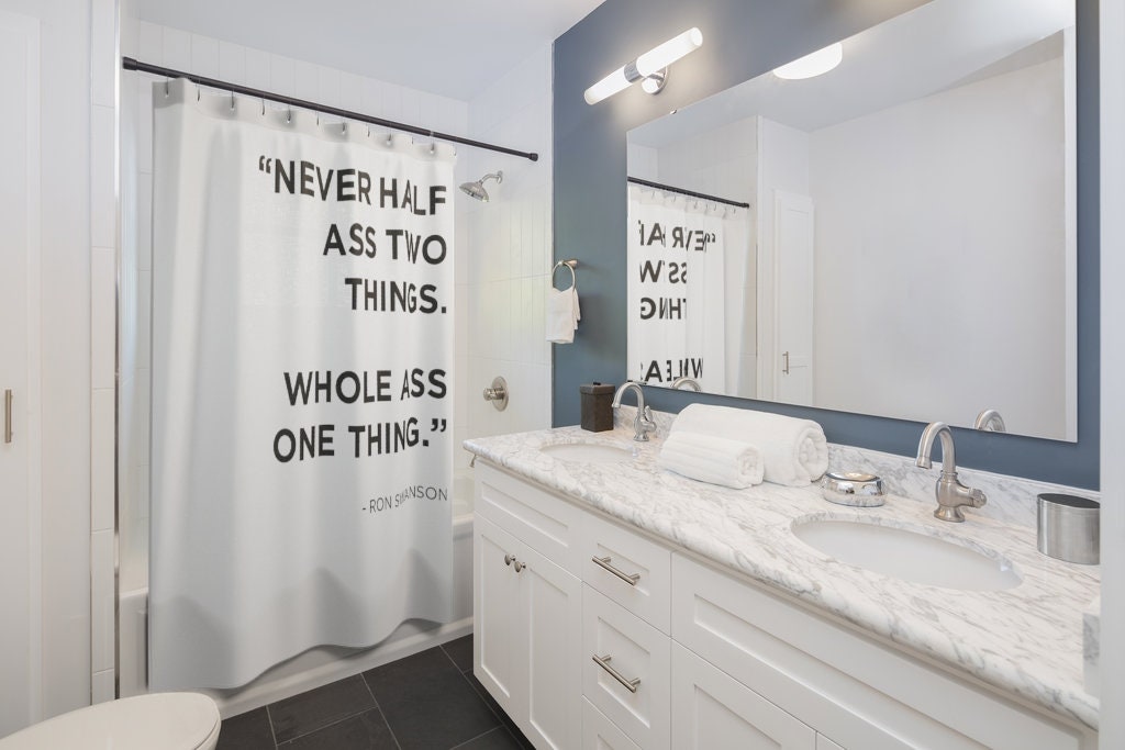 Inspiration for your bathroom with this Never Half Something Shower Curtain - Image 2