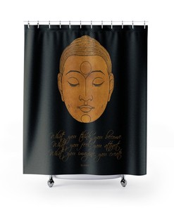 Inspirational Black Shower Curtain with Buddha Quote / Boho Bath Accessories Decor / Zen Bathroom Decor