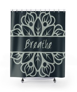 Inspirational Boho Shower Curtain, Mandala Breathe Bath Print, Mindfulness Decor, Eclectic Home Decor Gift