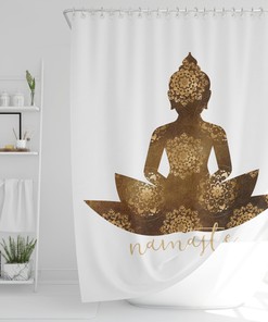 Inspirational Buddha Shower Curtain, Namaste Zen Bath Curtain, Meditating Buddha Printed Fabric Shower Curtain