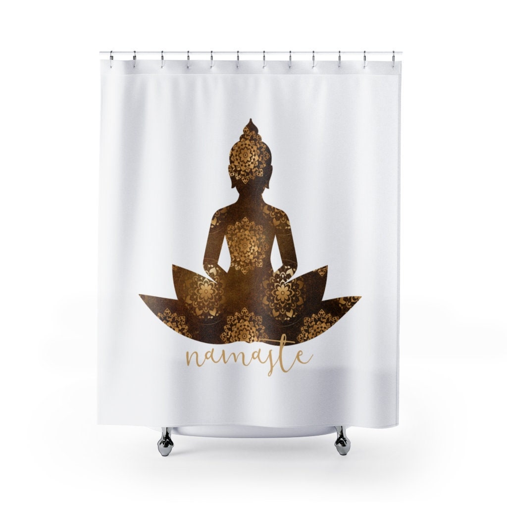 Inspirational Buddha Shower Curtain, Namaste Zen Bath Curtain, Meditating Buddha Printed Fabric Shower Curtain - Image 2
