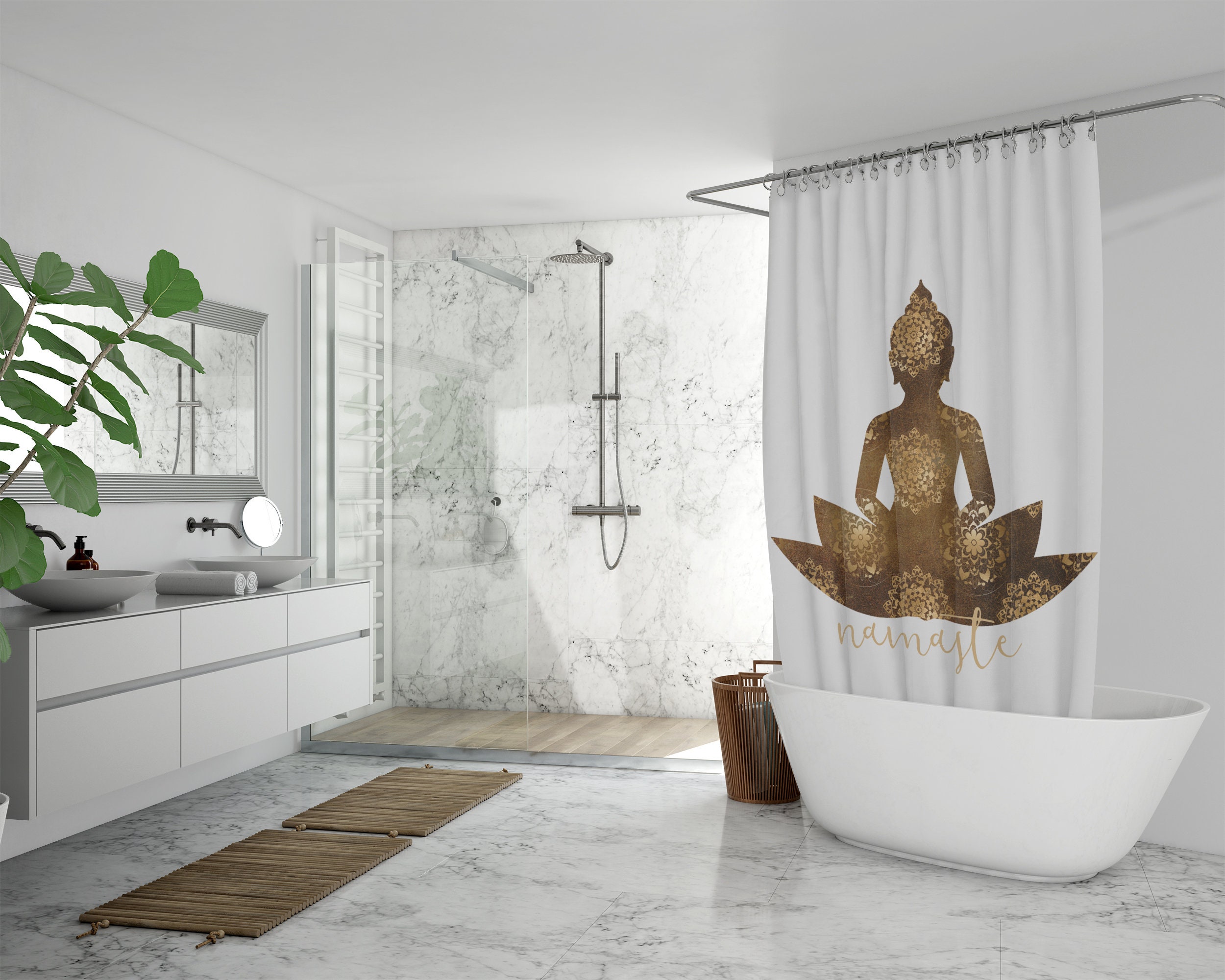 Inspirational Buddha Shower Curtain, Namaste Zen Bath Curtain, Meditating Buddha Printed Fabric Shower Curtain - Image 3
