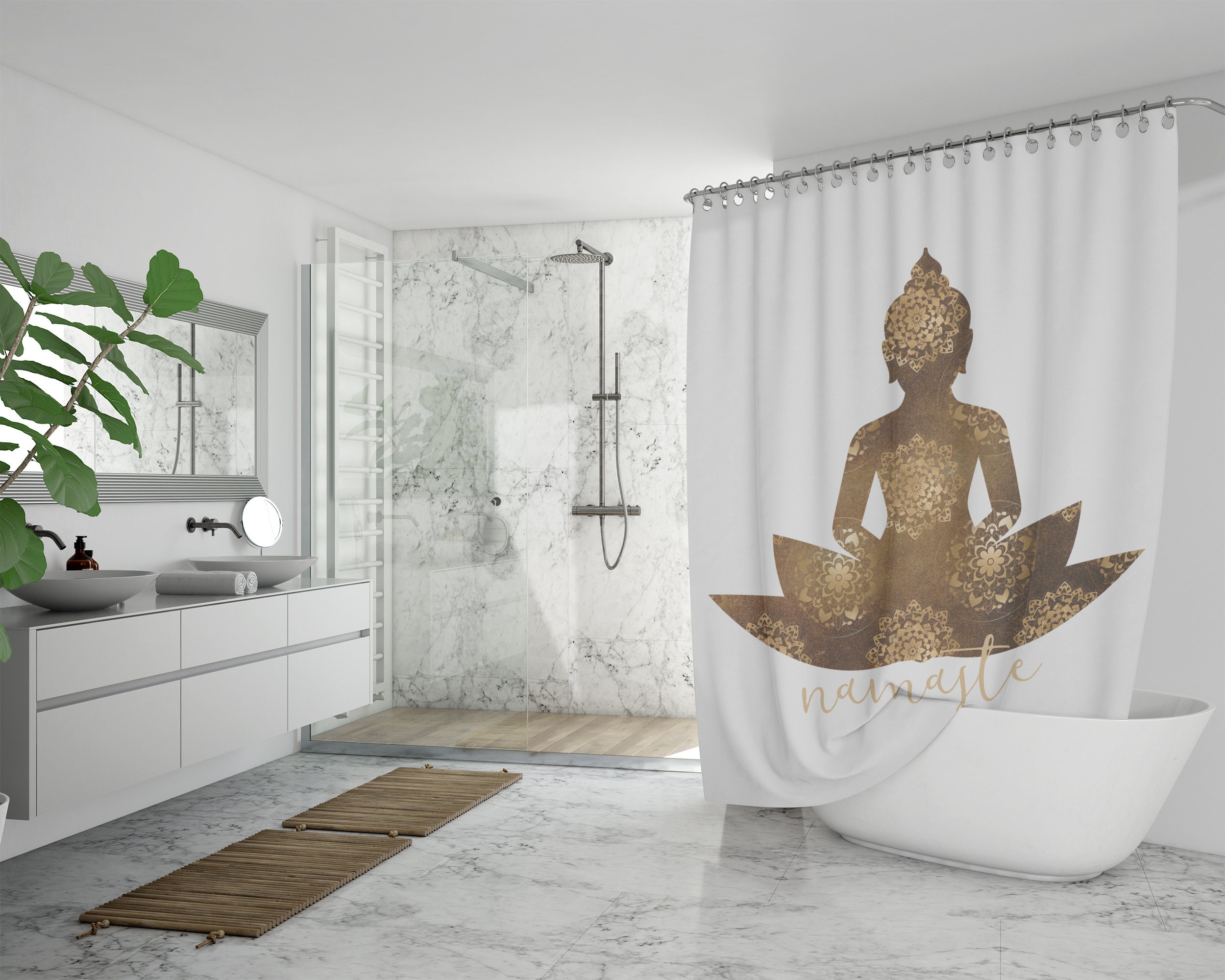 Inspirational Buddha Shower Curtain, Namaste Zen Bath Curtain, Meditating Buddha Printed Fabric Shower Curtain - Image 4