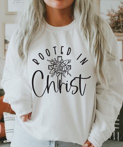 Inspirational Christian T-Shirt with Scripture And Rooted In Christ Design
