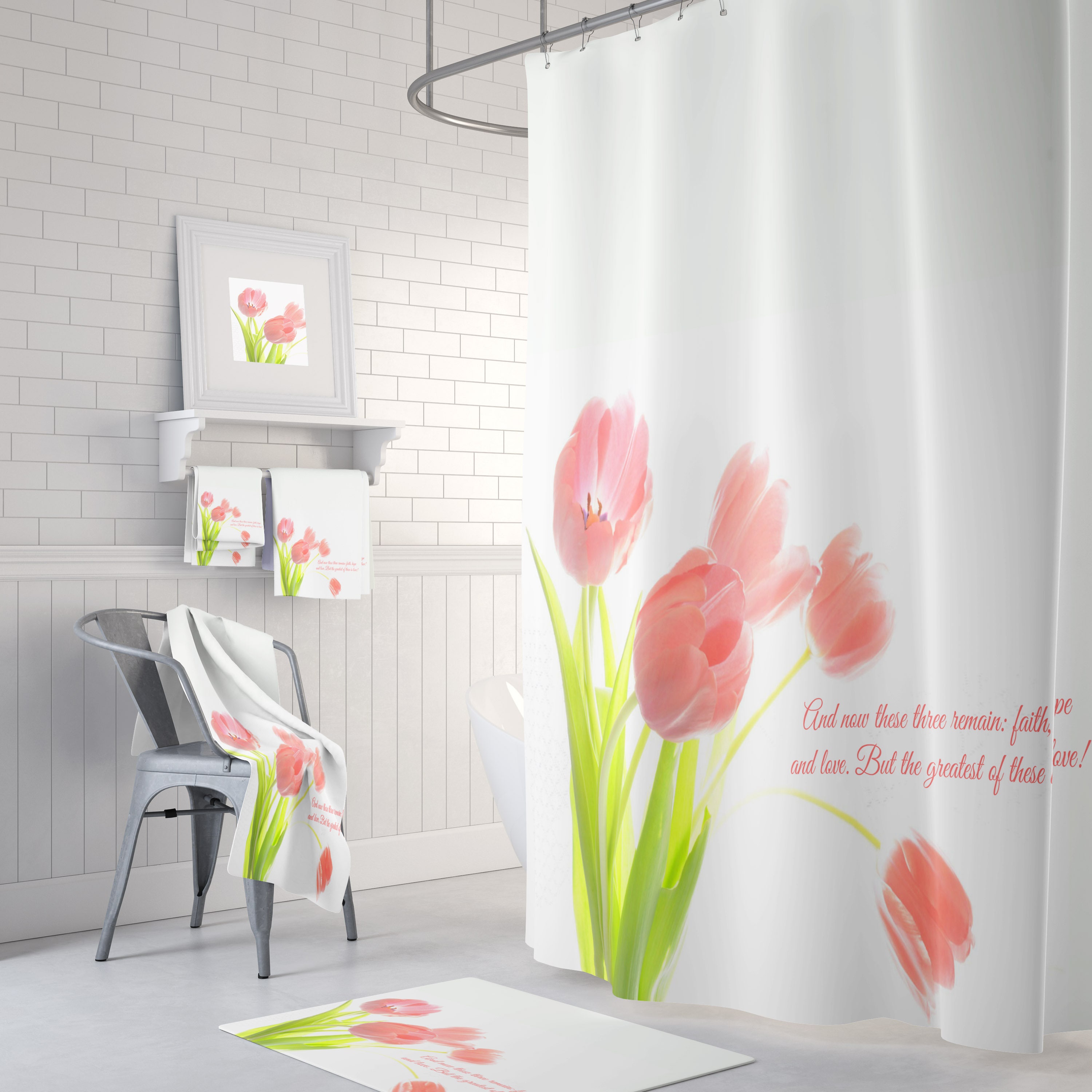 Inspirational Floral Shower Curtain for Bathroom Decor