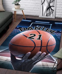 Inspirational Hold The Ball Basketball Rug with Personalized Name - Printed Carpet for Sports Room