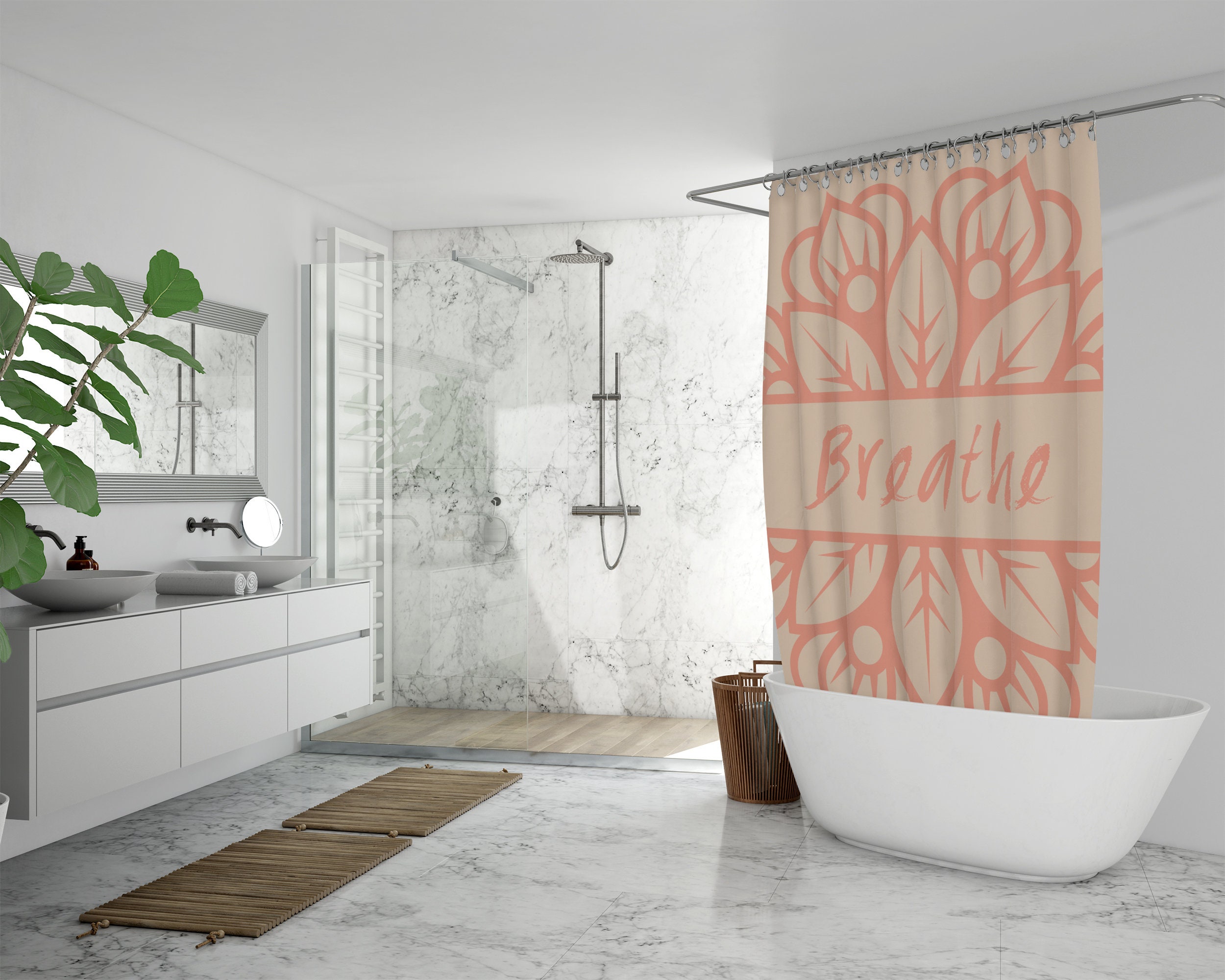 Inspirational Mandala Shower Curtain, Boho Decor , Mindfulness Bath Print, Eclectic Bathroom Accessories - Image 2
