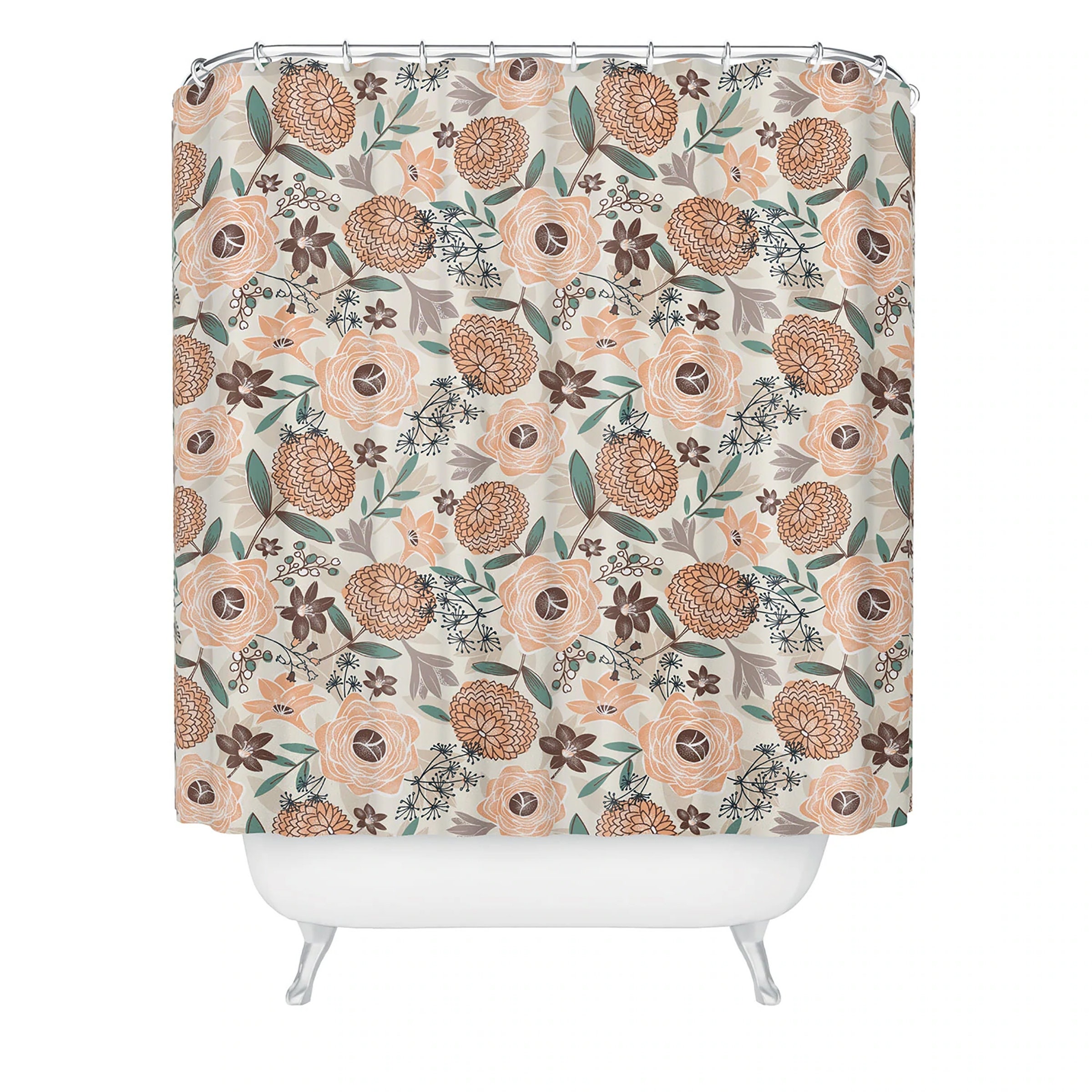 Ivory Boho Style Floral Shower Curtain, Adds a Touch of Elegance to Your Bathroom Decor, Fabric Bath Curtain - Image 2