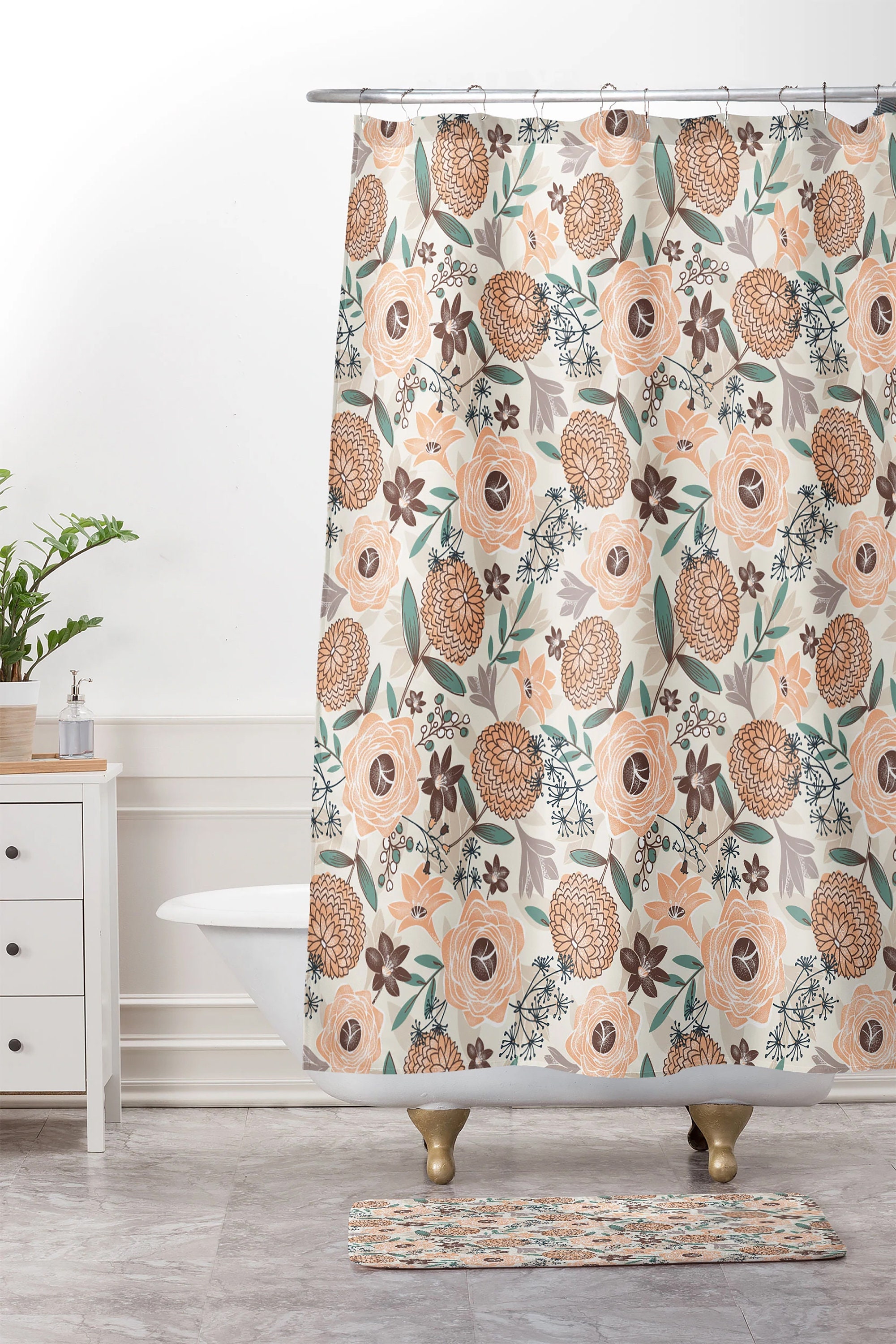 Ivory Boho Style Floral Shower Curtain, Adds a Touch of Elegance to Your Bathroom Decor, Fabric Bath Curtain - Image 3