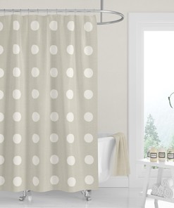 Ivory White Boho Dots Shower Curtain / Neutral Fabric Bath Curtain / Minimalist Design