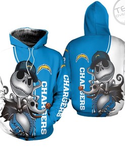 Jack Skellington And Zero All Over Print 3D Hoodie for Los Angeles Chargers Fans