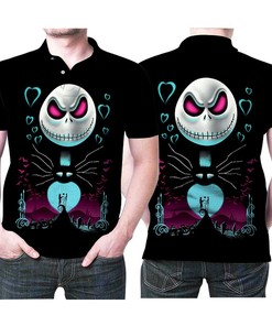 Jack Skellington Loves Sally Heart Halloween - 3D Printed Polo Shirt for Fans of the Nightmare Before Christmas